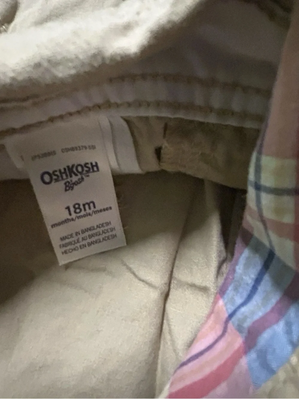 Toddler Boy Oshkosh B’gosh Khaki Overalls Plaid Cuffs Size 12-18 Months
